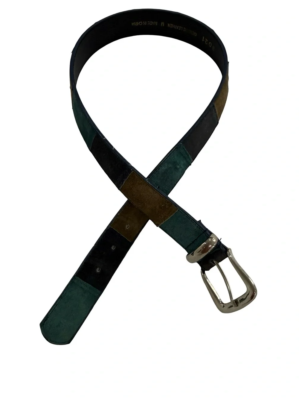 Genuine Leather Suede Patchwork Wide Belt Green Brown Black Womens Size Medium
